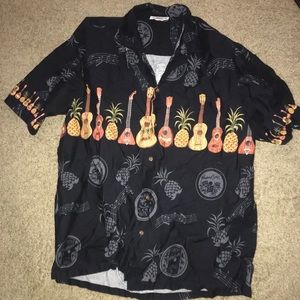 Hawaiian Guitars Men's Hawaiian Shirt Black XL